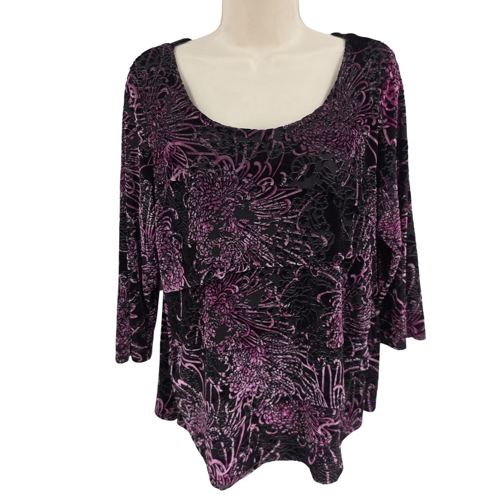 Whimsigoth Purple Velvet Burnout Tunic Top Roz And Ali Women L Dark Fairy Grunge